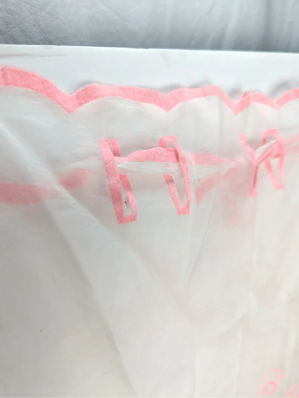 Pink Sheer Half Apron Floral Lace Trim Hostess Cottagecore 1950's VTG Sexy